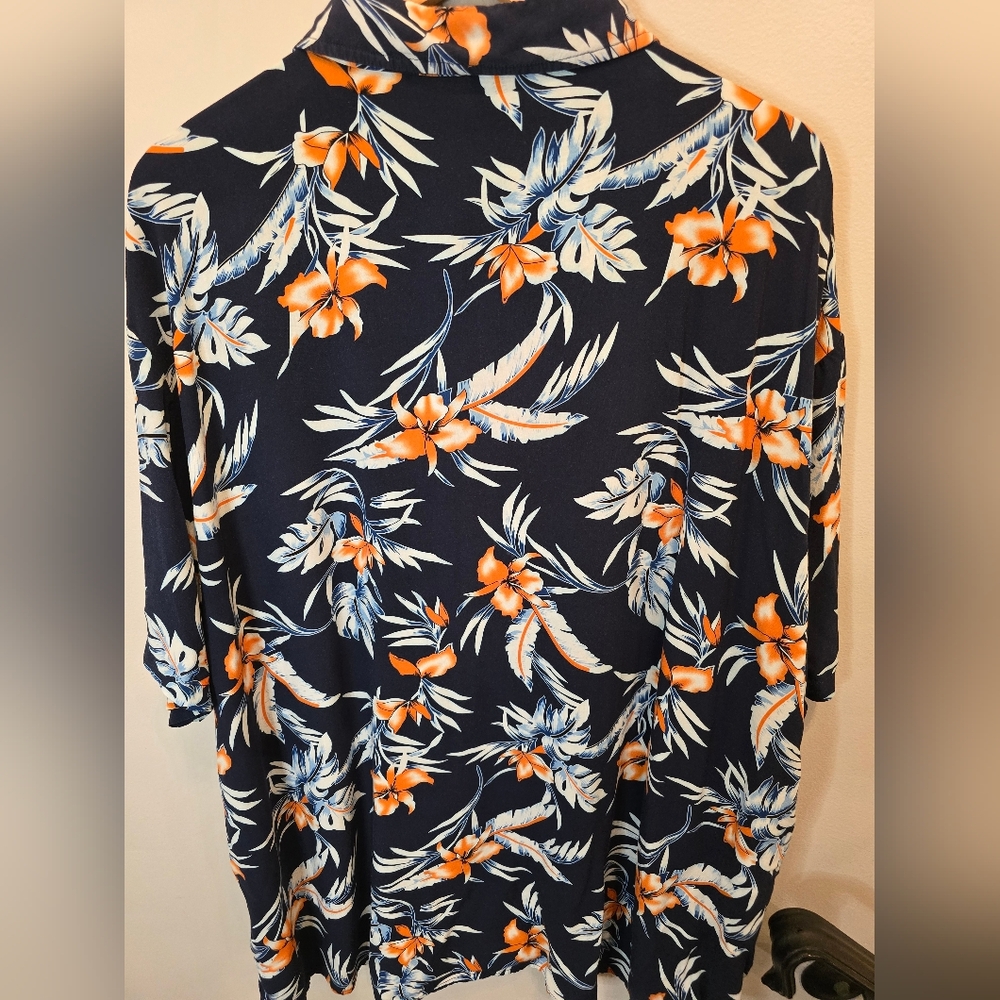 Tropical Print Navy Men's Shirt - Picture 5 of 5